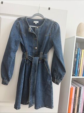 Habitual Denim Belted Long-Sleeve Dress Jacket - Blue